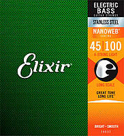 Струны для бас-гитары Elixir NanoWeb SS Bass 4 Strings, Light (45-100)