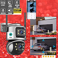Камера уличная 8 Mп 4K wifi IP видеонаблюдения наружная с двумя линзами ICSEE