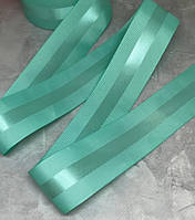 Репсова стрічка з атласною смугою 4 см, колір бірюзовий, метр, Бірюзовий