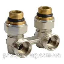 Вузол нижнього під'єднання радіатора (кутовий) 1/2"-3/4" (з перехідниками)