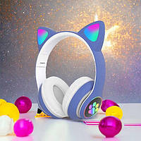 Наушники с ушами кота CAT STN-28 синие | Наушники с кошачьими ушками | Беспроводные наушники OQ-773 cat ear