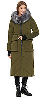Длинная женская куртка зимняя цвета хаки модель 1808 (ОСТАЛСЯ ТОЛЬКО 54(2XL))