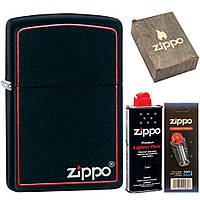 Комплект Zippo Зажигалка 218 ZB CLASSIC black matte with zippo + Бензин + Кремни + Подарочная коробка