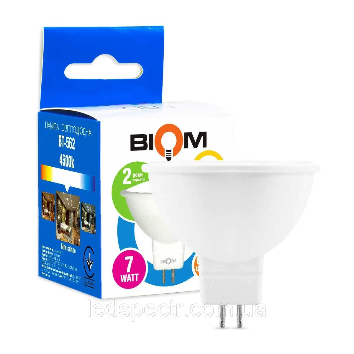 Світлодіодна лампа Led Biom BT-562 MR16 7W GU5.3 4500 К