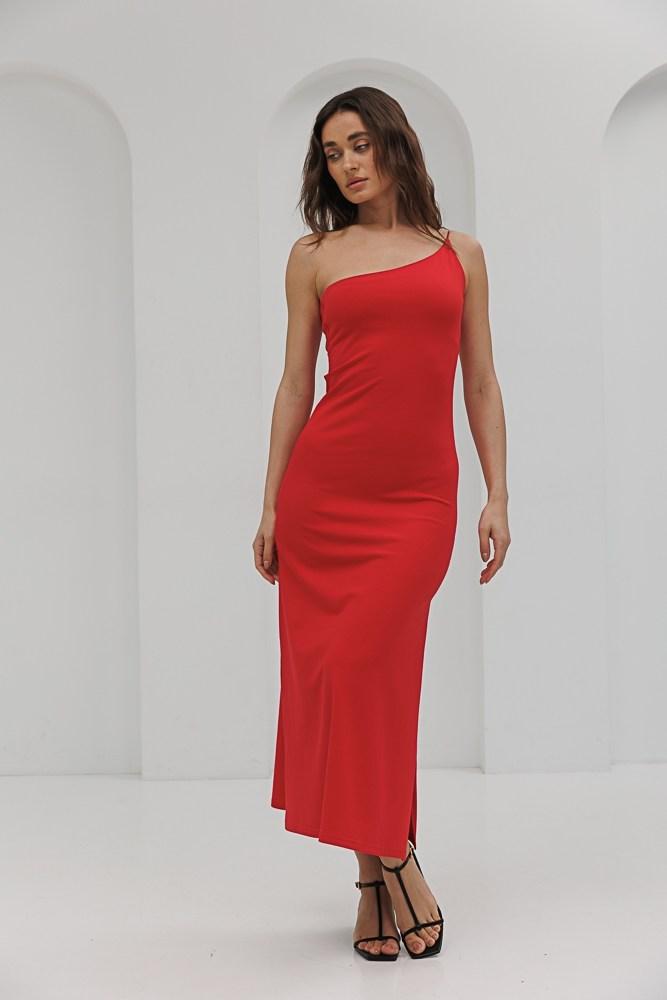 Жіноча довга літня сукня з беретелей через одне плече, фото 1