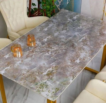 Клейонка на стіл Всі дома Коричневий мармур Laser рідке скло 0.6х20 м 8455D