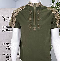 Тактична сорочка з вишивкою "Квіти олива" короткий рукав піксель