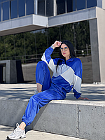 Базовый женский велюровый костюм с полоской люкс качества: кофта с застёжкой-молнией и брюки-джоггеры 40/42, Синий