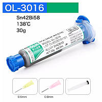 Паяльна паста низькотемпературна OLK OL-3016 30 г 138 °C