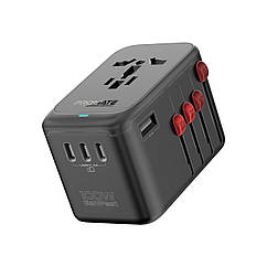 Перехідник мережевий Promate TripMate-GaN100 EU/US/UK/AU на EU/US/UK/AU, 4хUSB-С, USB-A 100W total Black (tripmate-gan100)