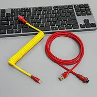Кастомный кабель для клавиатуры coiled cable USB to Type-C Желто-красный