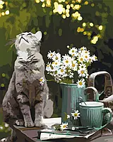 Картина за номерами Сірий котик 40*50 см Орігамі LW 3146