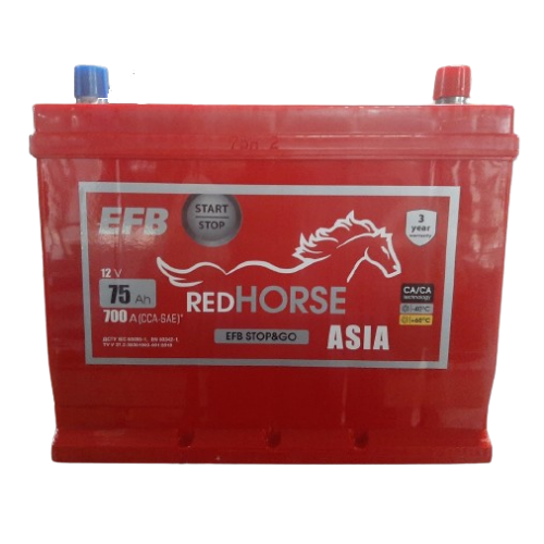 Акумулятор автомобільний RED HORSE Asia EFB 75 Ah (L+) (600А)