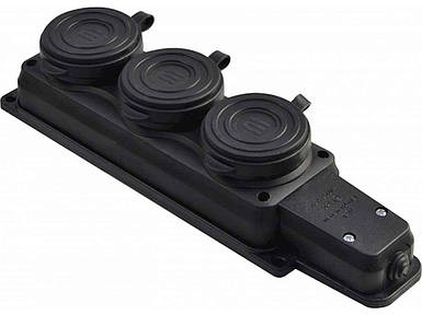 Колодка каучукова 2РPE з захисними кришками тримісна 16А IP44 ТМ АСКО FG