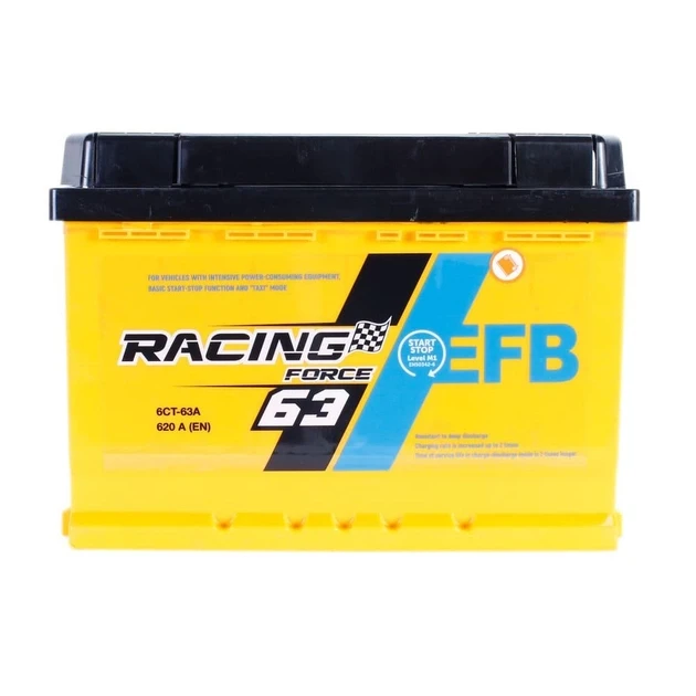 Акумулятор автомобільний FORCE RACING EFB 63 Ah (R+) (620А)