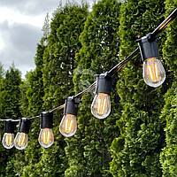 Вулична Ретро Гірлянда Франклін 15 метрів на 60 філаментних лампочок теплого свічення по 1.5Вт