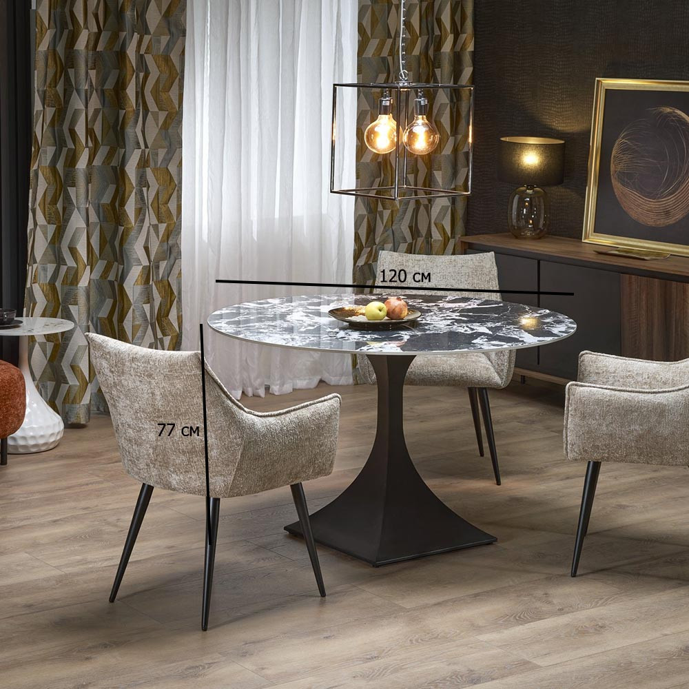 Круглий стіл із агломерату Manuel 120 см під чорний мармур на одній ніжці на кухню, фото 1