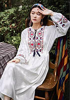 Платье вишиванка Украинская белая с красной вышивкой крестиком XXL