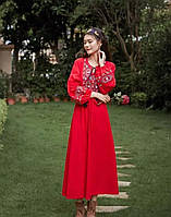Платье вишиванка Украинская красная с красной вышивкой крестиком XL