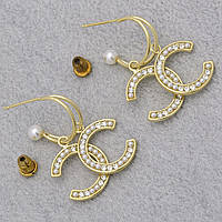 Сережки гвоздики великі Шинель хрестики з намистинами, золотистий лимонний розмір 30х20 мм покриття 925 S