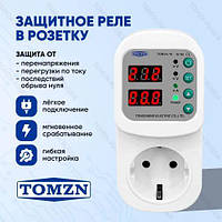 Реле напряжения в розетку TOMZN TOSVA-16 для защиты бытовых приборов от скачков напряжения и перегрузки по ток