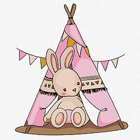 Картина за номерами Крольченя у вігвамі. Для дітей 25*25 см Ідейка KHO 6115