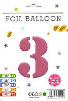 Фольгована куля цифра 3 рожева (sugar pink), в упаковці 30" (76 см)