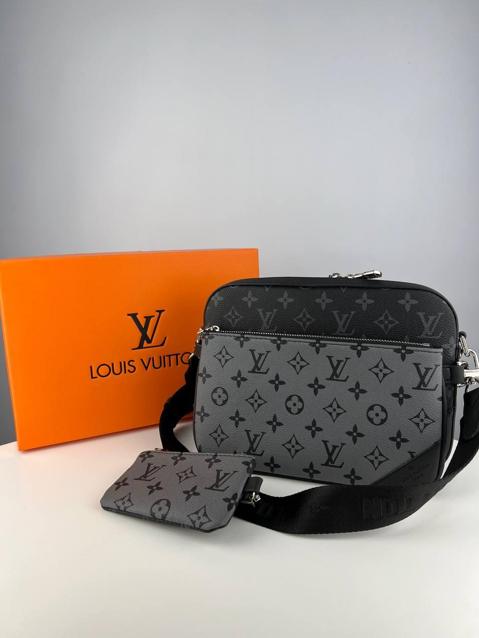Сумка-месенджер Louis Vuitton 3 в 1 сіро-чорний monogram - у комплекті клатч і гаманець