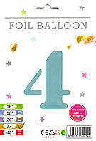 Фольгована куля цифра 4 блакитна , в упаковці 32" (80 см)