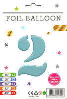 Фольгована куля цифра 2 блакитна (sugar blue), в упаковці 30" (76 см)