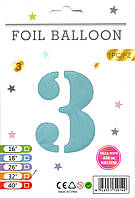 Фольгована куля цифра 3 блакитна , в упаковці 32" (80 см)