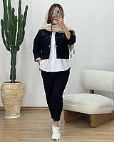 Жіночий повсякденний костюм трійка (Штани + сорочка + джинсовий жакет). Арт 84А1000