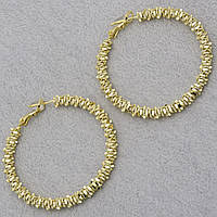 Сережки круглі сталева крихта застібка гвоздик золотистий лимонний відтінок Д 50 мм покриття 925 S