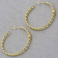 Сережки круглі шинель ланцюжка по колу застібка гвоздик золотистий лимонний відтінок Д 40 мм покриття 925 S