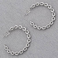 Сережки круглі жорсткі ланцюги якірні по колу застібка гвоздик сріблясті Д 32 мм покриття 925 S