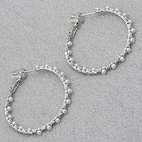 Сережки круглі з кристалами та намистинами по колу застібка гвоздик сріблясті Д 37 мм покриття 925 S