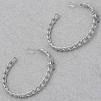 Сережки круглі шинель ланцюжка жорсткі по колу застібка гвоздик сріблясті Д 40 мм покриття 925 S