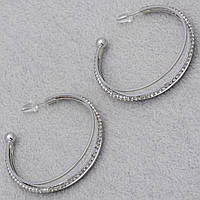 Сережки круглі потрійний метал із кристалами по колу застібка гвоздик сріблясті Д 43 мм покриття 925 S