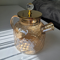 Заварник-чайник стеклянный золотой рульефный Crystal, 1500 мл