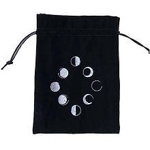 Мішечок для карток Таро "Фази Місяця" оксамит чорний (12,5х18 см)