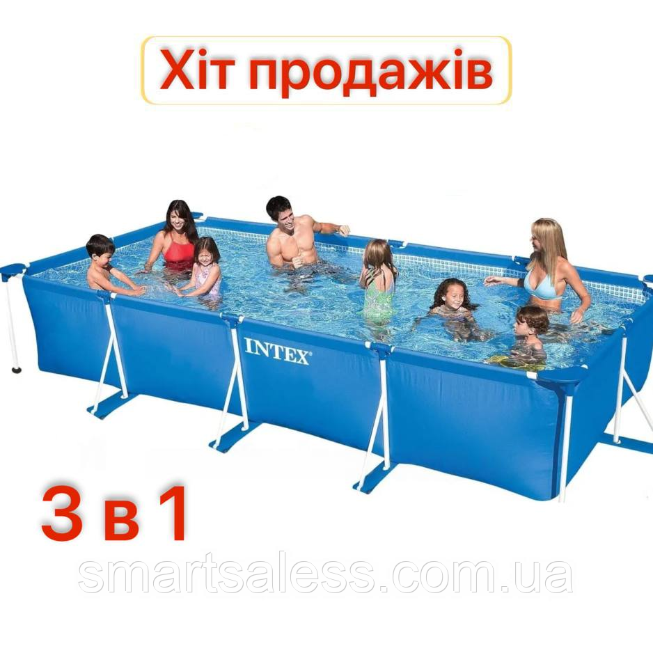 Басейн Каркасний Intex 28273, 450х220х84 см, Потужний фільтр Насос, Тент та Підстилка у комплекті