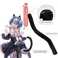 Набор: Хвостик 80 см + Лапки + Обруч с ушками | Набор для косплея кошки Черного цвета