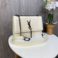 Женская сумочка клатч YSL с цепочкой маленькая сумка с венчиком брелоком черная люкс-качество Молочный Adore
