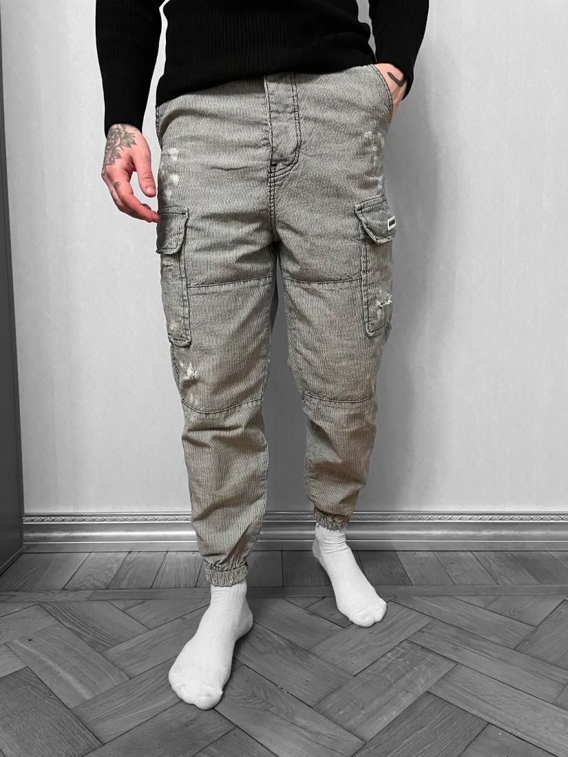 Світло-сірі чоловічі джинси карго на манжетах TOPlife