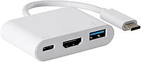 USB Хаб 3 в 1 Type-C to USB 3.0 + HDMI + Type-C TRY PLUG білий