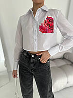 Укороченная рубашка из 100% хлопка, принт большая роза