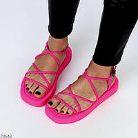 Красивые розовые женские босоножки на плоской подошве, яркие летние сандали для девушек на лето