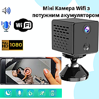 Мини камера Wifi c аккумулятором 2000 mAh 3 мп видеонаблюдение миниатюрное