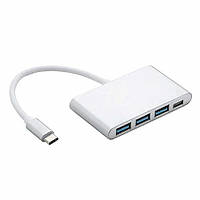 USB Хаб 4 в 1 Type-C to USB 3.0*3 + Type-C TRY PLUG сріблястий