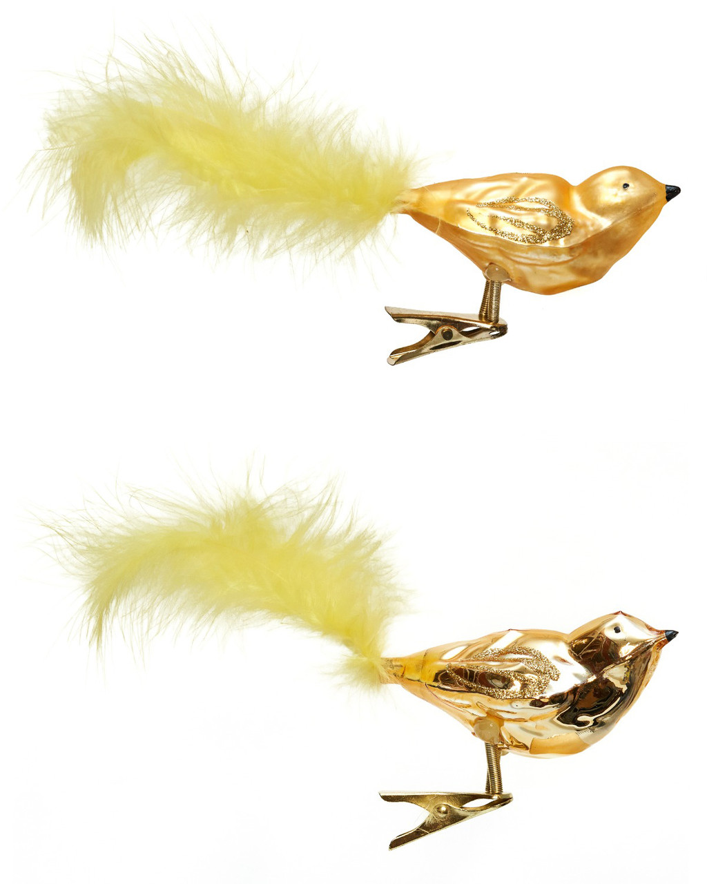 Набір ялинкових іграшок пташки, 2 шт, 18 см, золотистий, мікс, скло (390205-2), фото 1